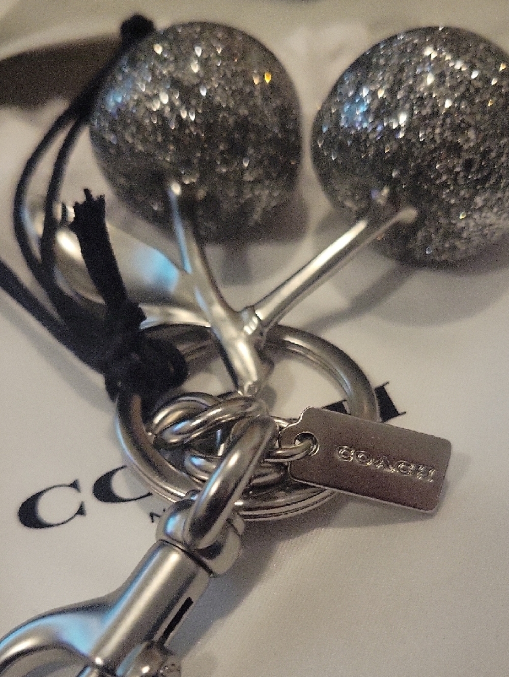 NWT Coach Silver Glitter Cherry Bag Charm - Picture 3 of 5